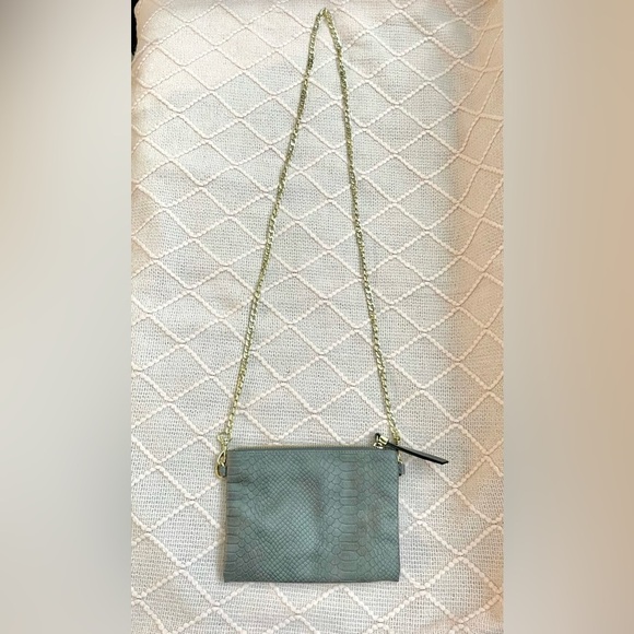 Merona Handbags - Merona Faux Snakeskin Clutch/Crossbody grey with gold chain